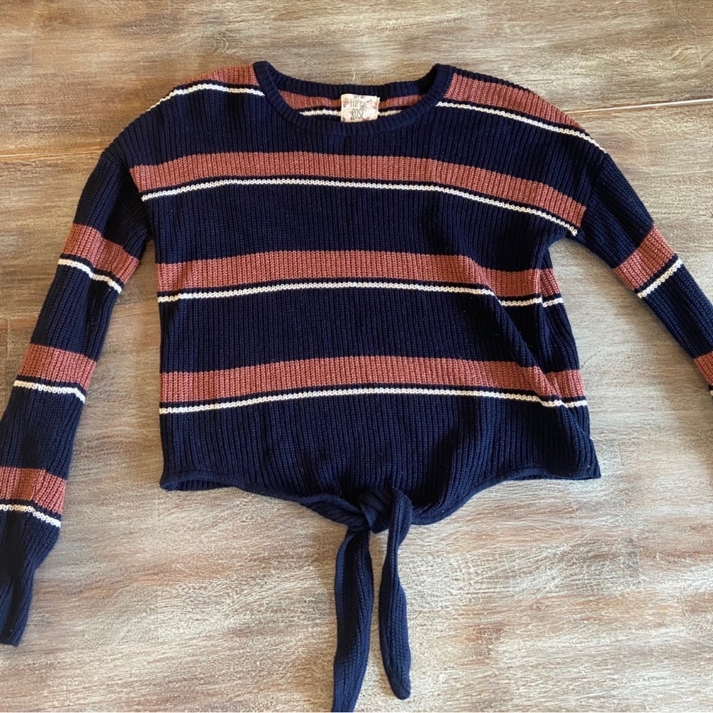 Hippie Rose Navy Sweater with Pink and White Stripes